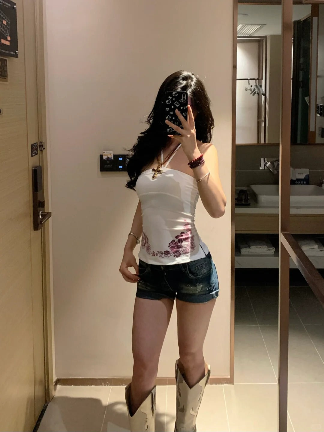 White Halter and Blue Mini Shorts Y2K Two Pieces Sets