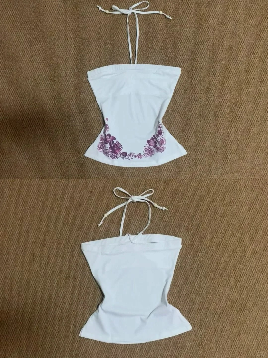 White Halter and Blue Mini Shorts Y2K Two Pieces Sets