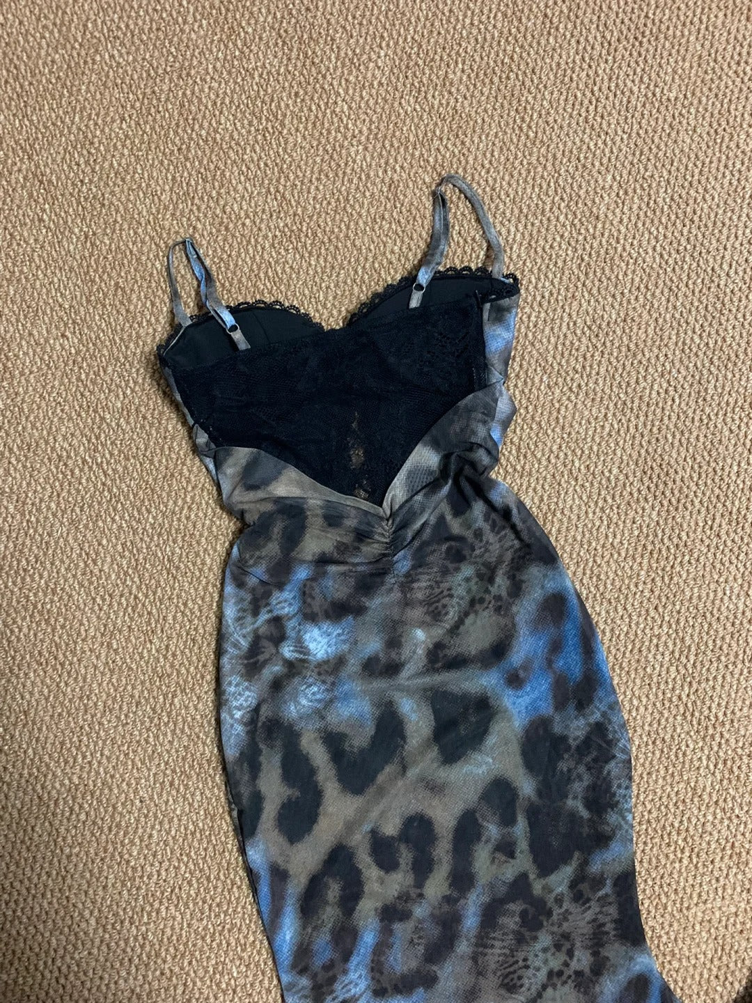 Blue Leopard Lace Halter Maxi Dress Y2K Midi Dress