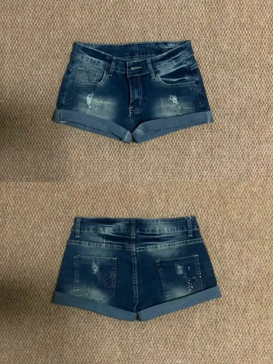 White Halter and Blue Mini Shorts Y2K Two Pieces Sets