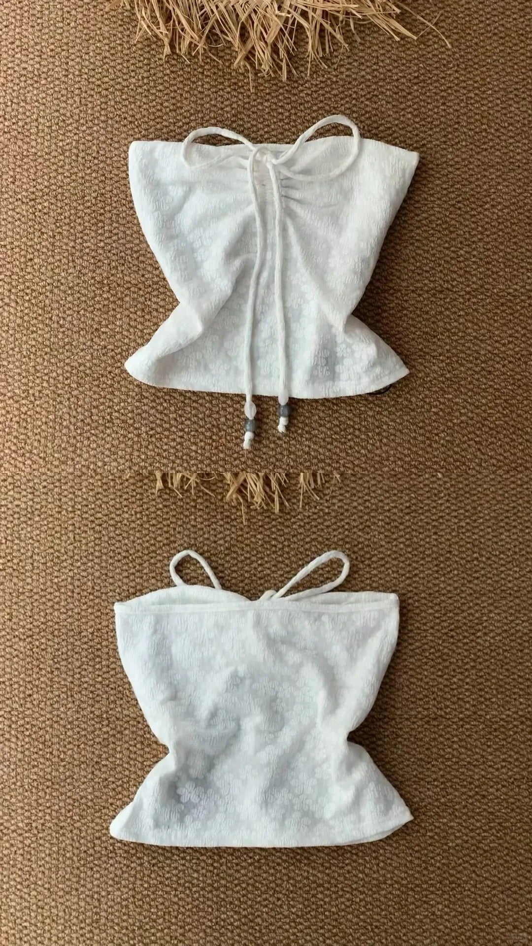 White Tie-Front Bustier and Blue Floral Skirt Y2K Two Pieces Sets