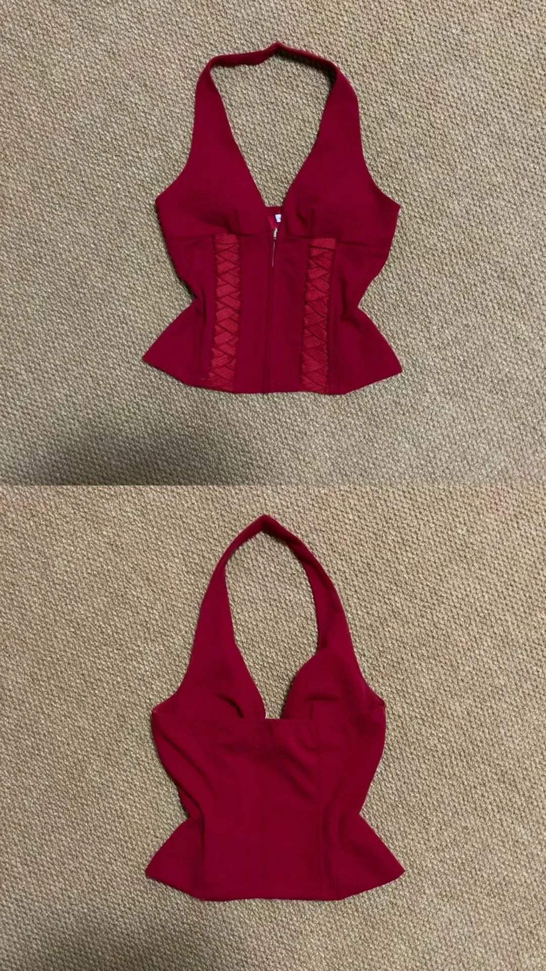 Red Halter Bustier and Black Shorts Y2K Two Pieces Sets