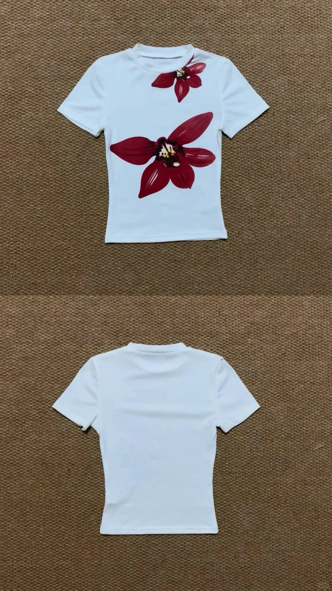 White Floral Crop and Red Skirt Y2K Two Pieces Sets