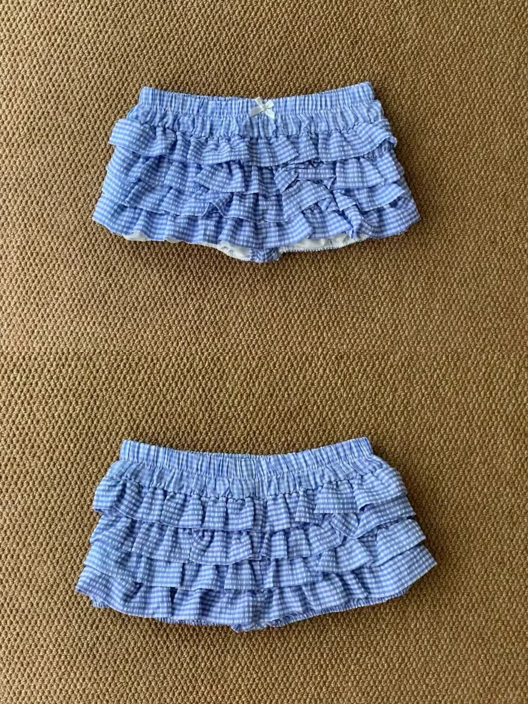 Black Collar Tie Top and Blue Cake Skirt Y2K Two Pieces Sets
