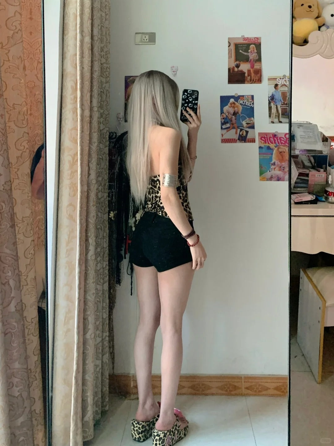 Leopard Crop Top and Black Shorts with Tie Y2K Two Pieces Sets