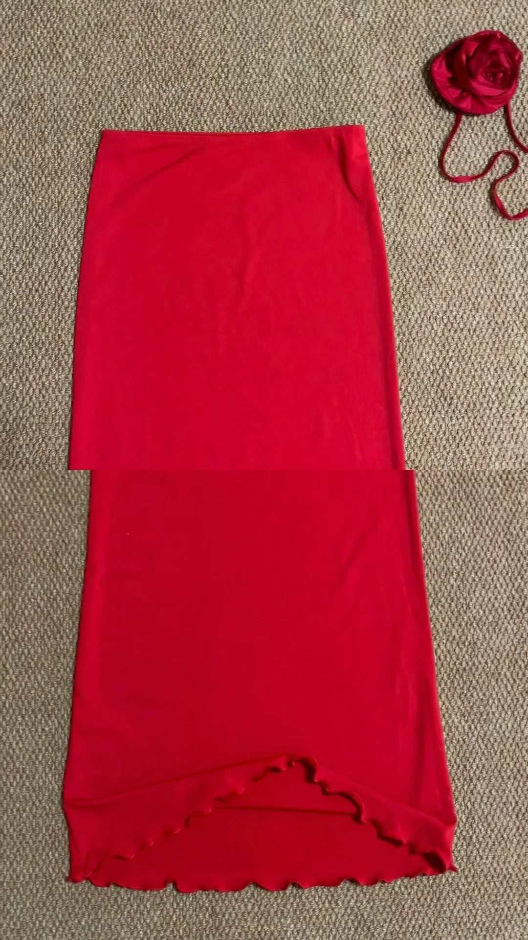 White Floral Crop and Red Skirt Y2K Two Pieces Sets