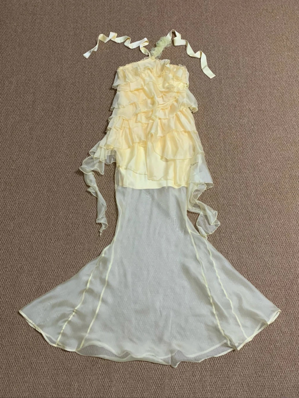 Light Yellow Halter Ruffle Maxi Dress Y2K Midi Dress