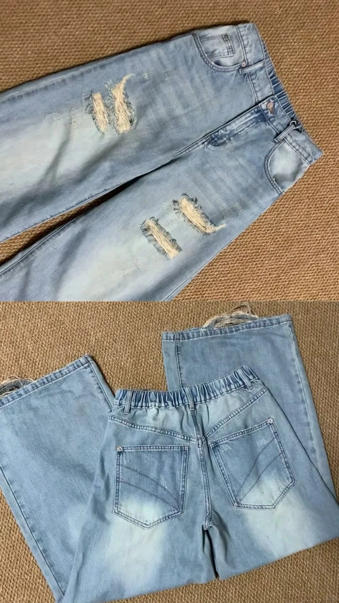 Pastel Halter Ruffle Top and Distressed Denim Pants Y2K Two Pieces Sets
