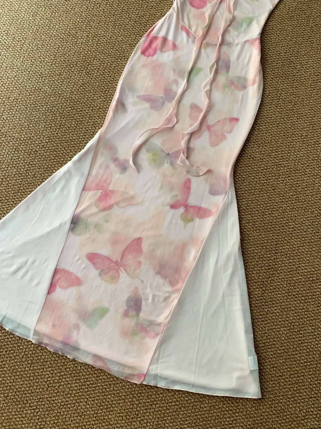 Pink Butterfly Off-Shoulder Maxi Dress Y2K Midi Dress