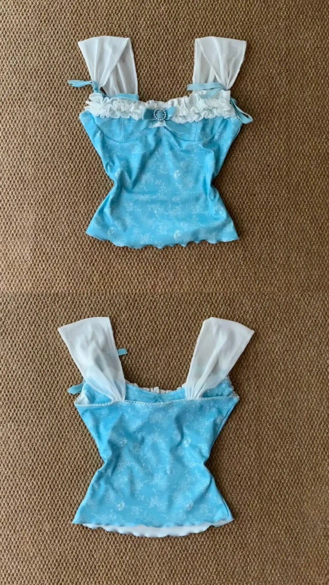 Blue Lace Cami and White Skirt Y2K Two Pieces Sets