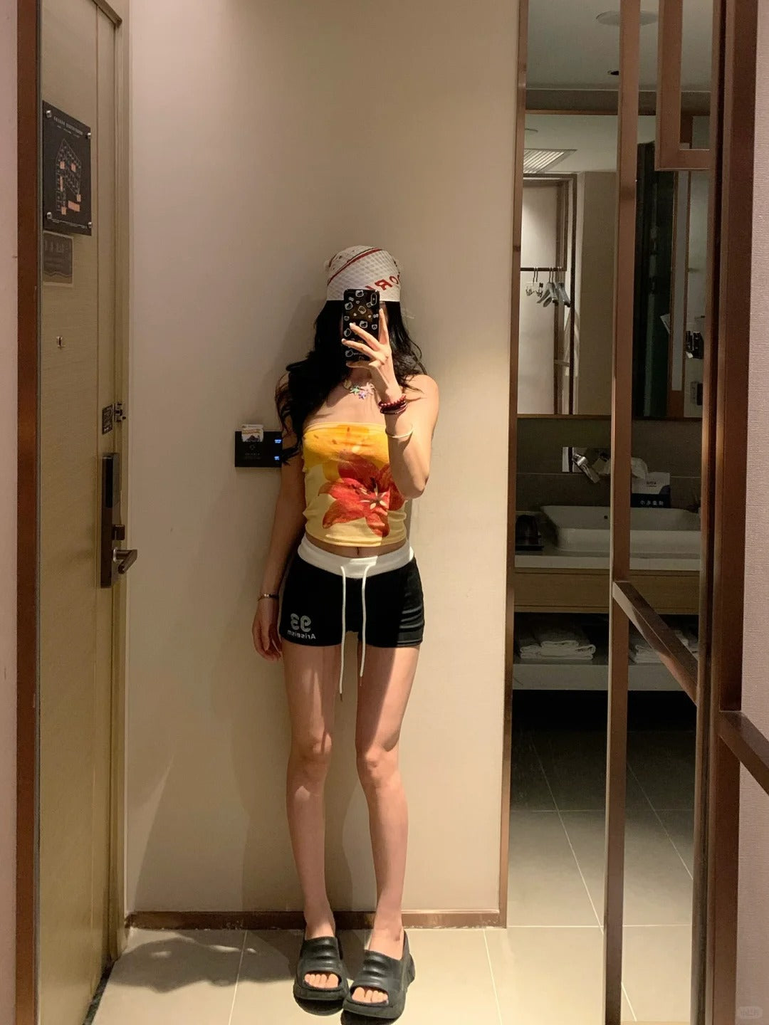 Floral Bustier and Black Shorts Y2K Two Pieces Sets