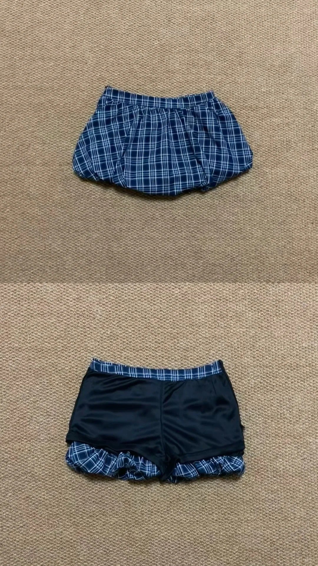 Blue White Check Sleeveless Playsuit Y2K Mini Dress
