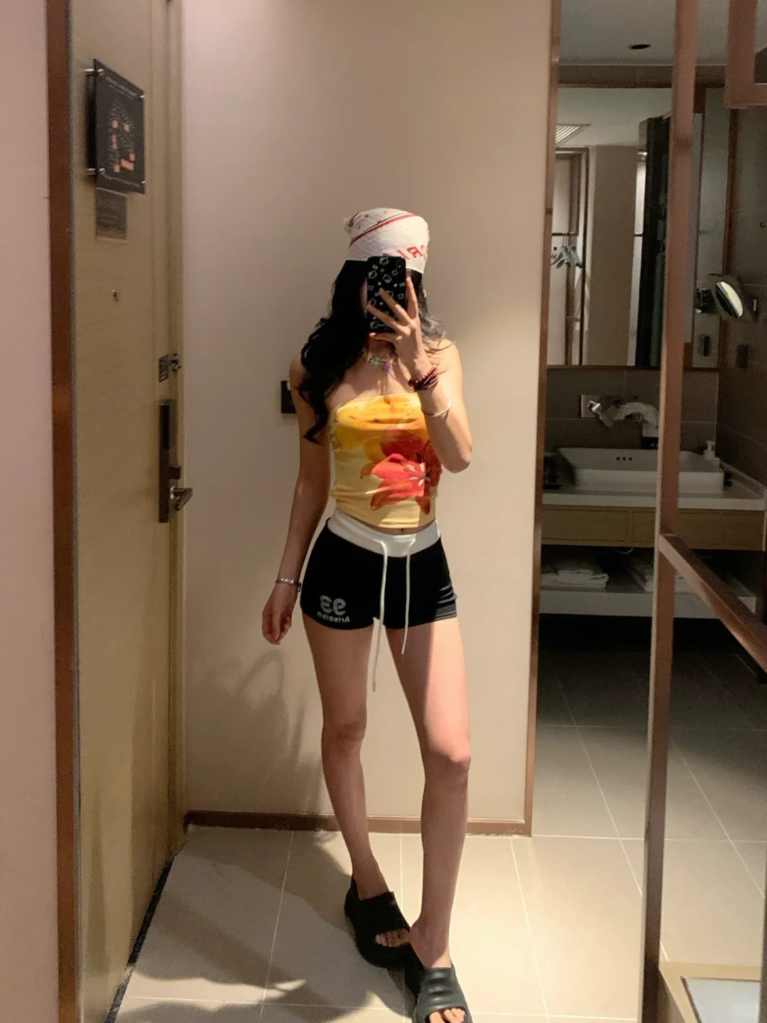 Floral Bustier and Black Shorts Y2K Two Pieces Sets