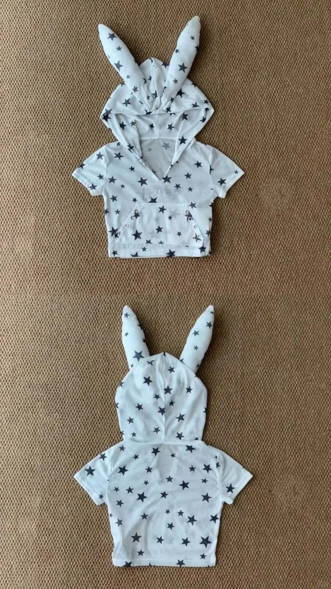 White Bunny Crop Tee and Blue Overalls Y2K Two Pieces Sets
