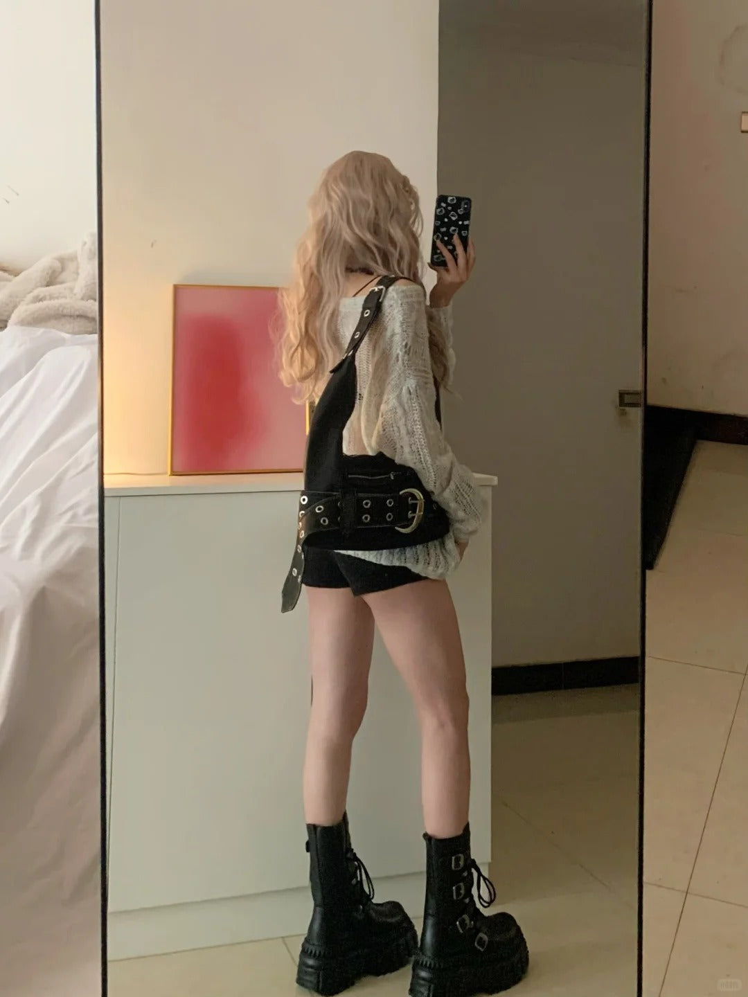 Light Hollow Knit Long Sleeve Top and Decorative Shorts Y2K Two Pieces Sets