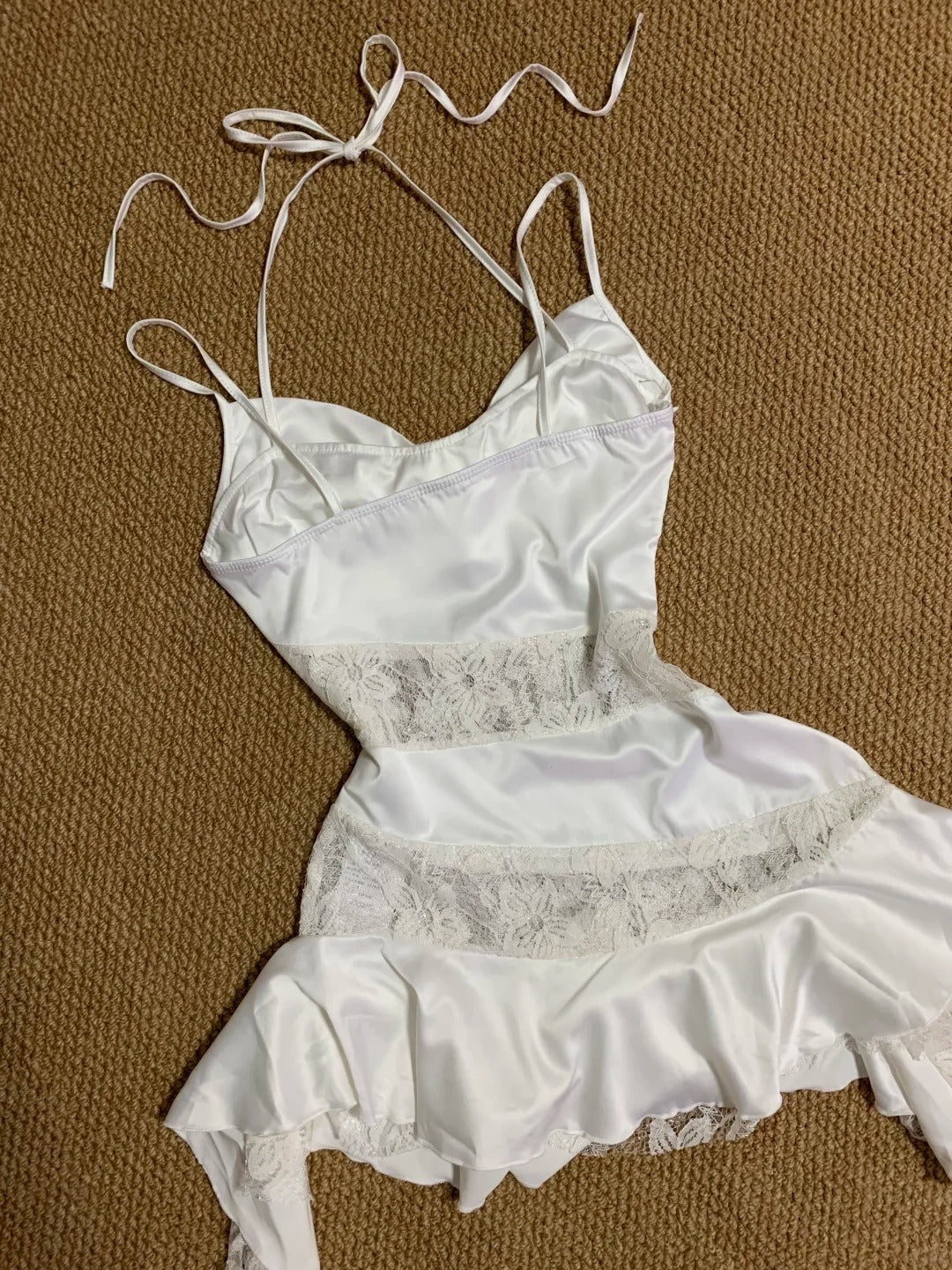 Irregular Ruffle Halter Lace Mini Dress Y2K Mini Dress