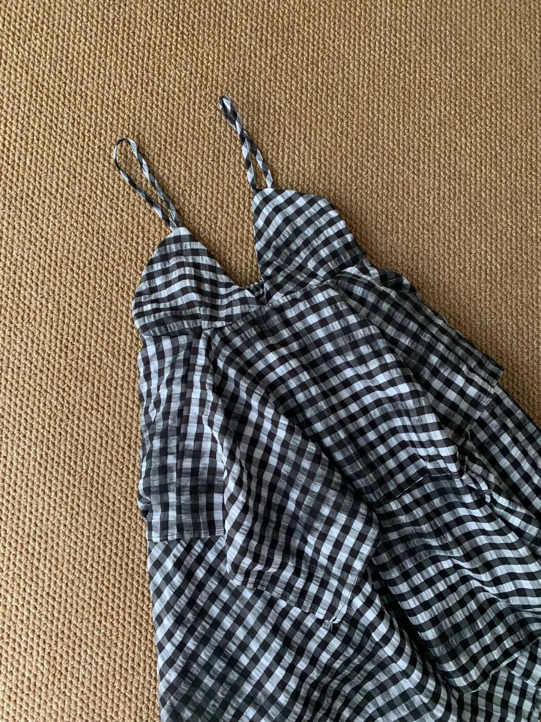 Black White Checkered Tiered Dress Y2K Midi Dress