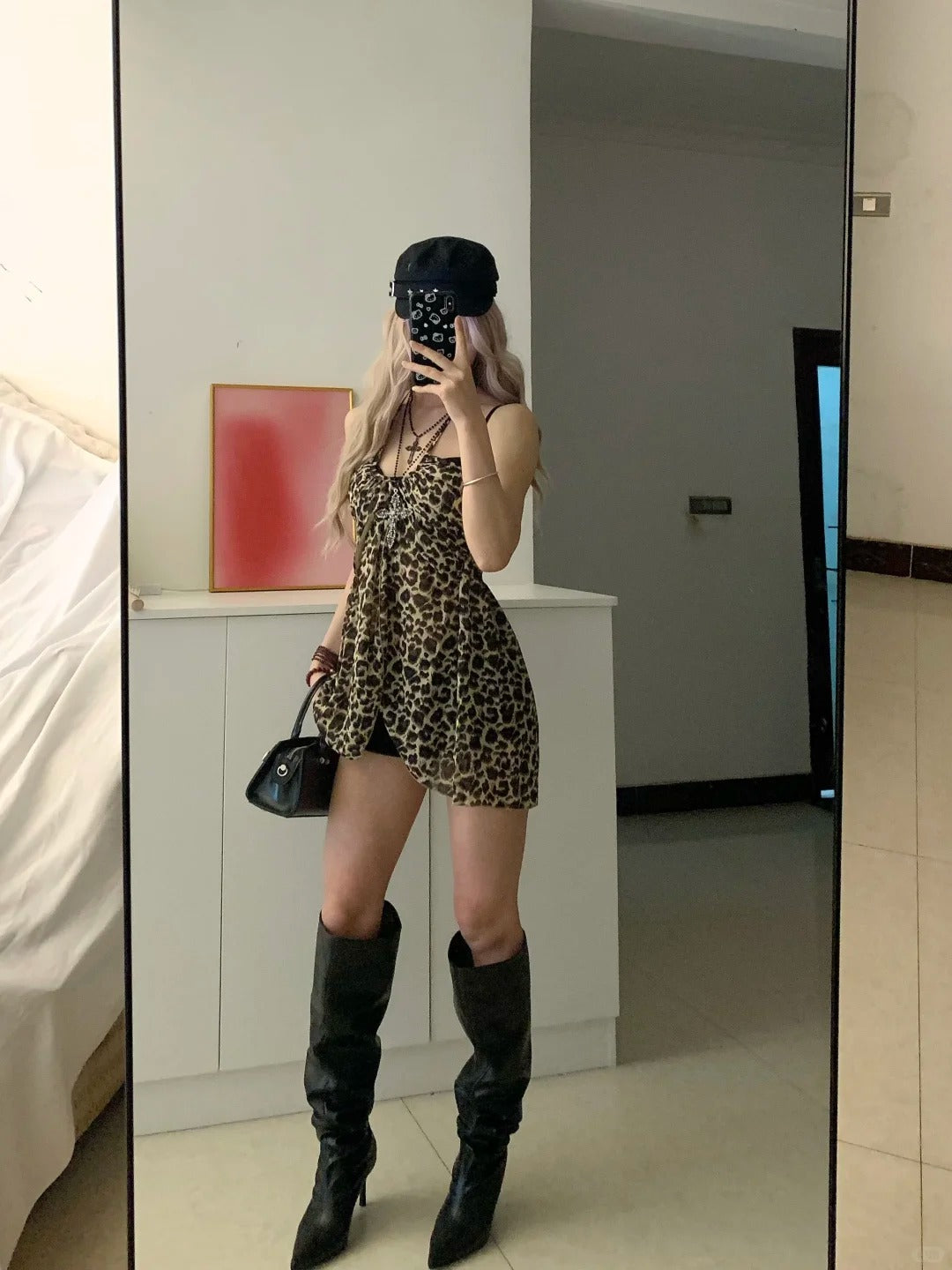 Brown Leopard Halter Mini Dress Y2K Mini Dress