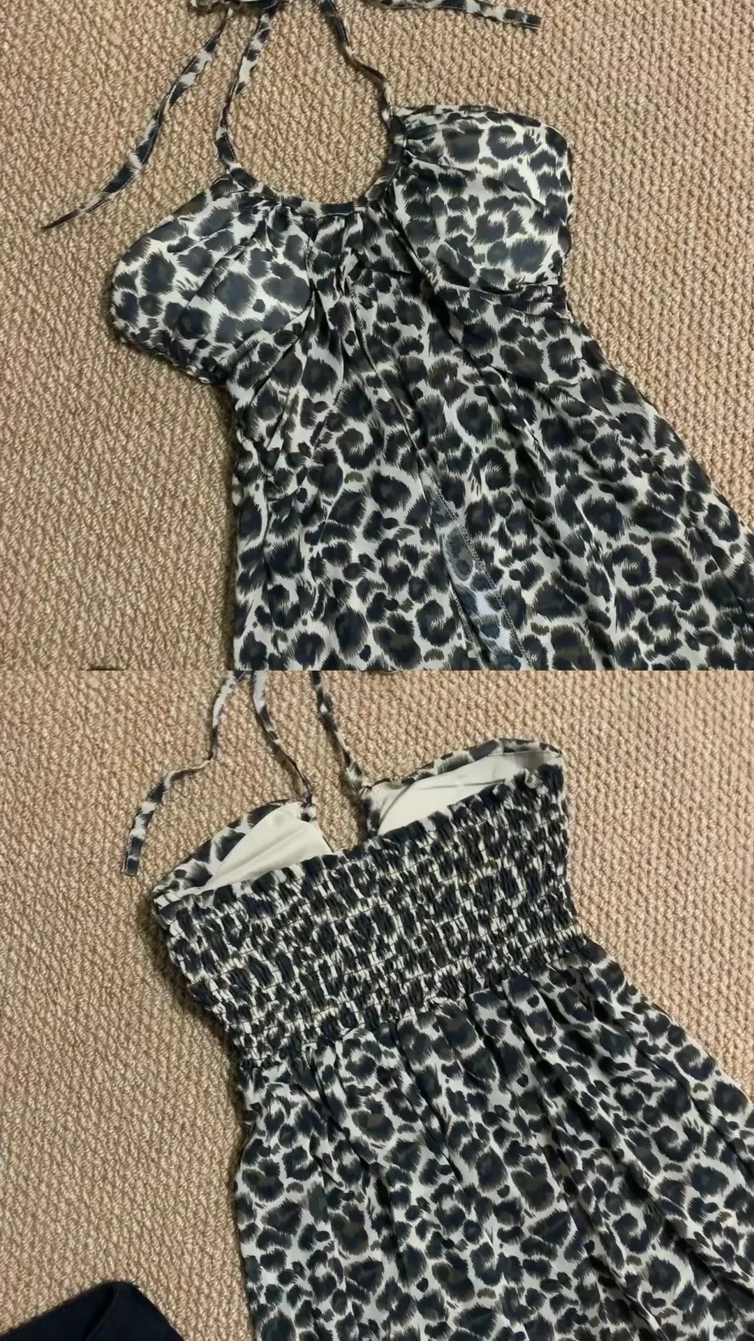 Brown Leopard Halter Mini Dress Y2K Mini Dress