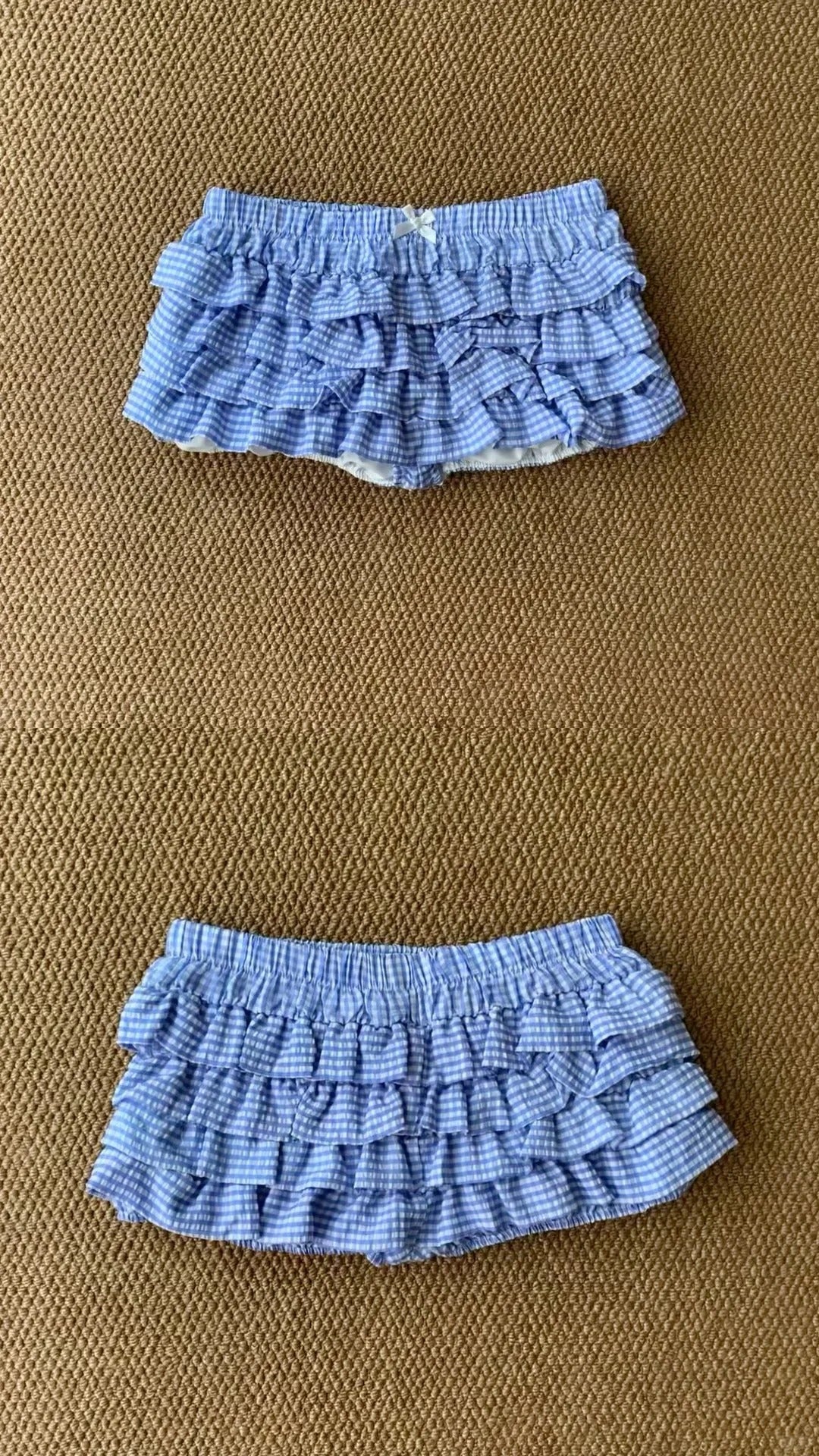White Collar Top and Blue Cake Mini Dress Y2K Two Pieces Sets