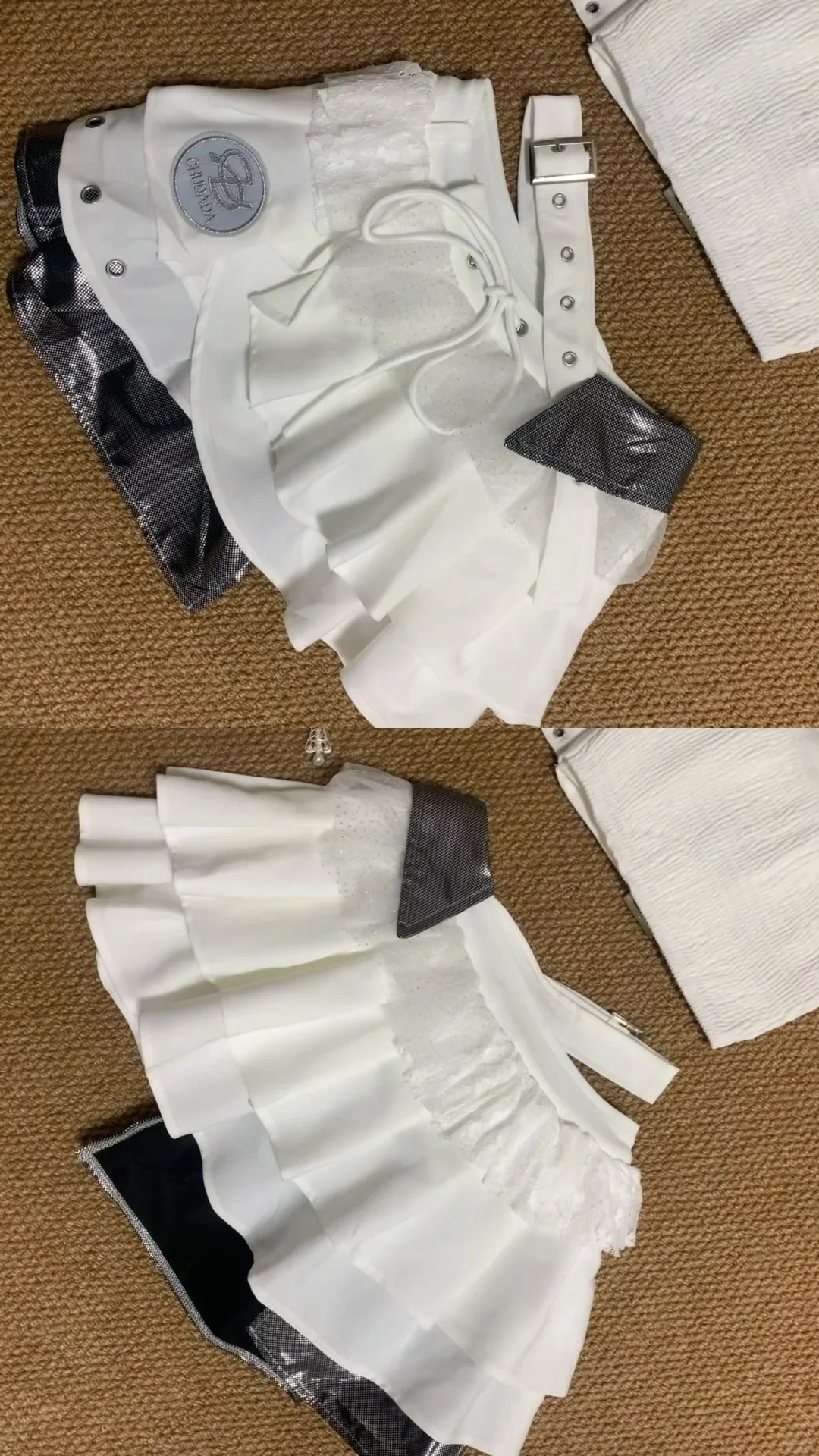 White Lace Bustier and Layered Ruffle Skirt Y2K Two Pieces Sets