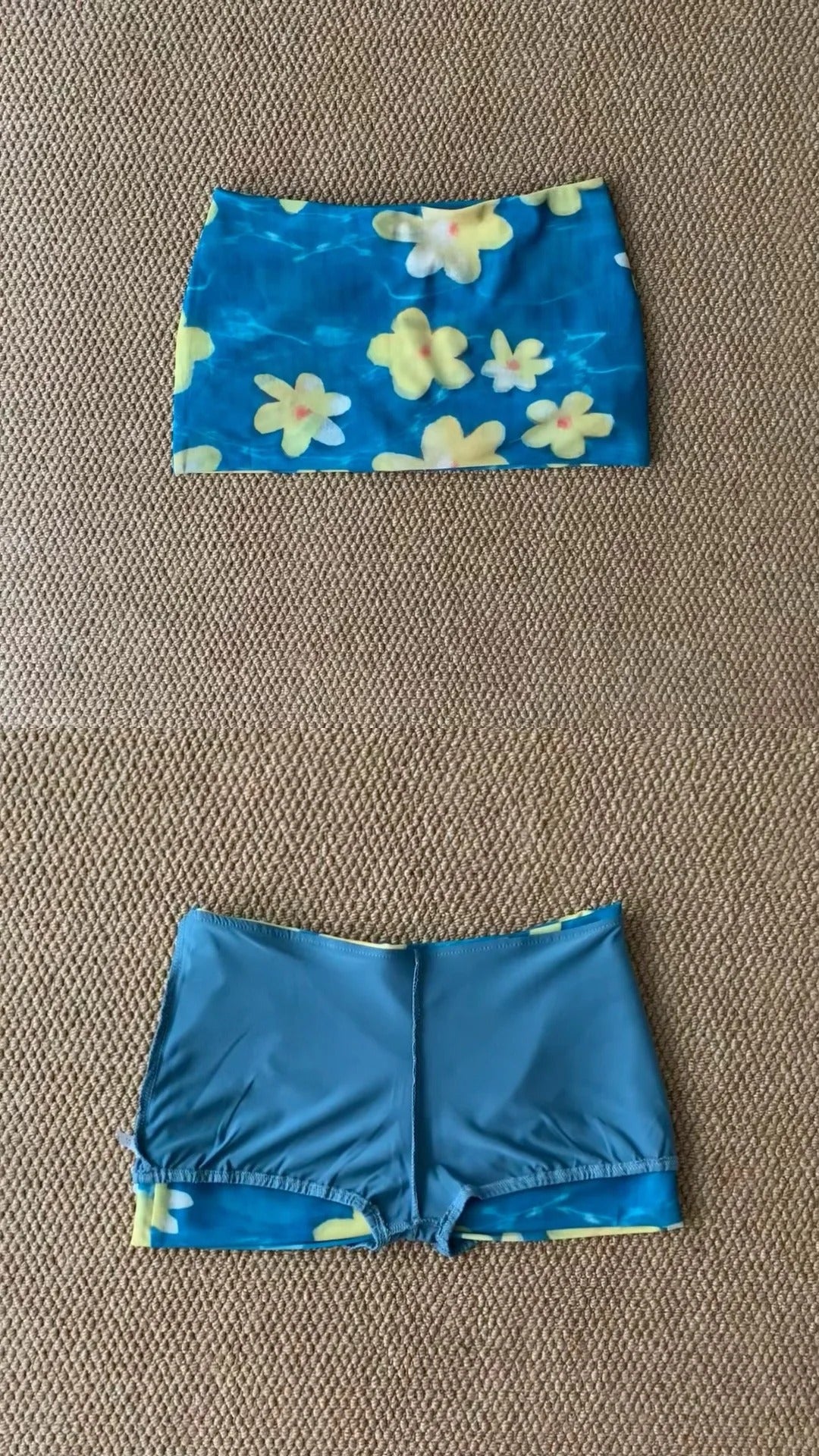 White Lace Tube Top and Blue Floral Skirt Y2K Two Pieces Sets