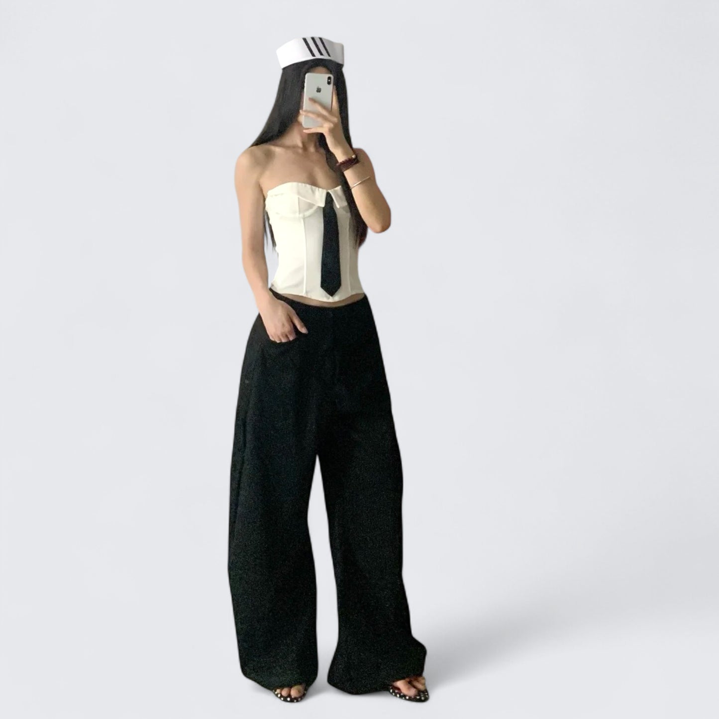 Y2k Strapless Tie Crop Top & Navy Cargo Pants Two Pieces Sets