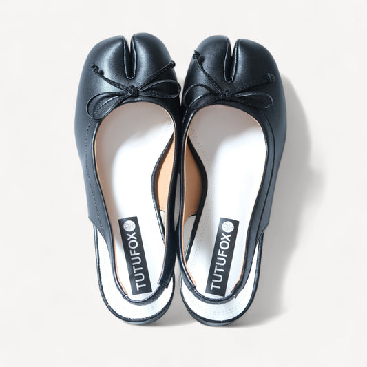 Leather Bow Round Heel Split-Toe Strap Tabi