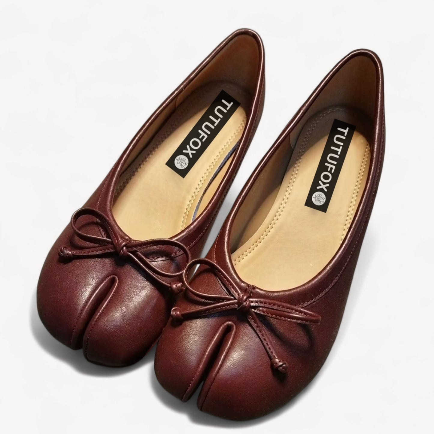 Black Soft Leather Round-Heel Split-Toe Bow Tabi