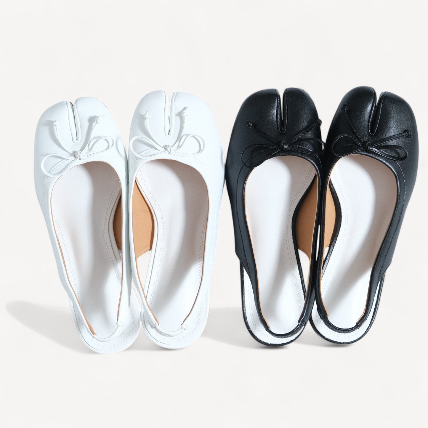 Leather Bow Round Heel Split-Toe Strap Tabi