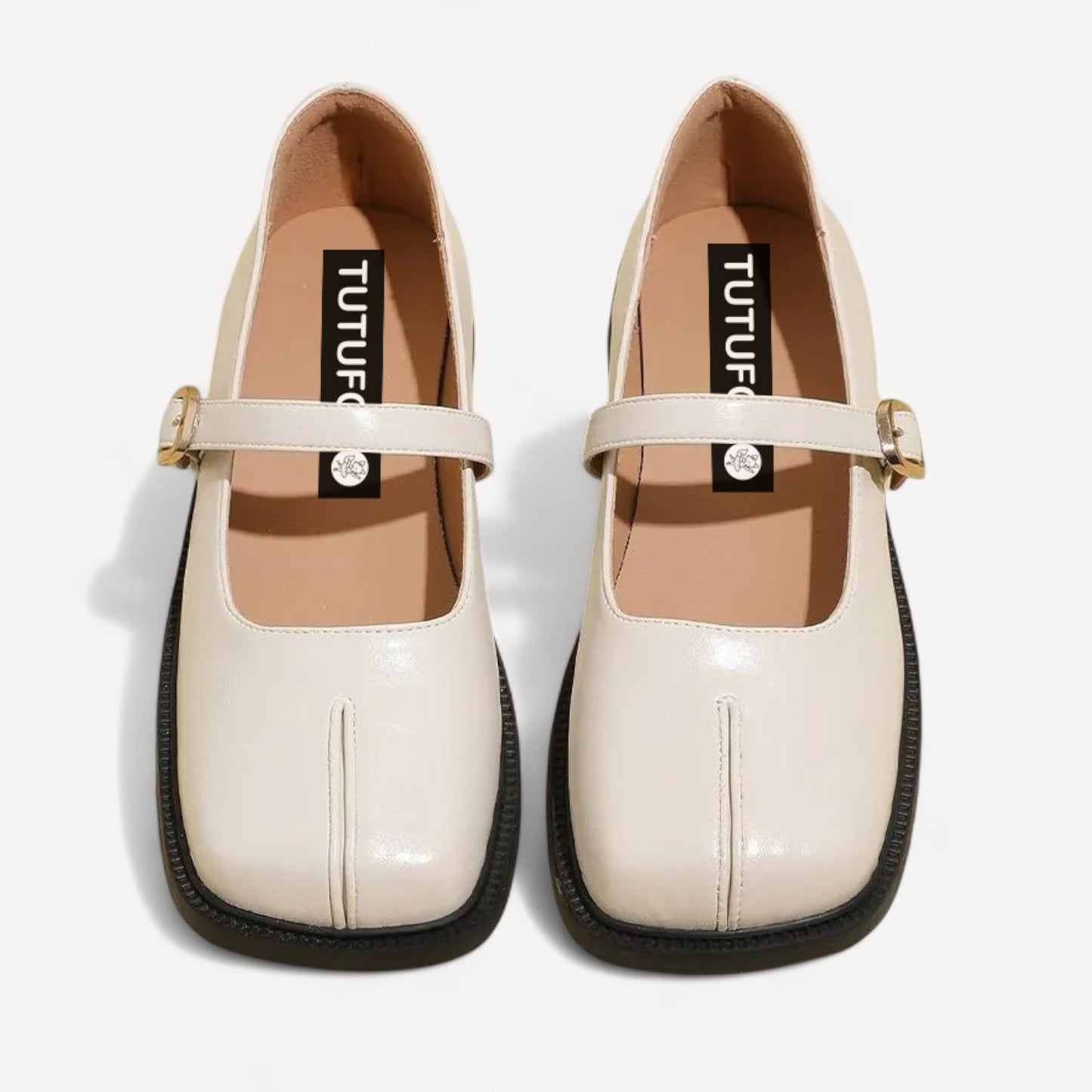 Black Leather Mary Jane Faux Split-Toe Tabi
