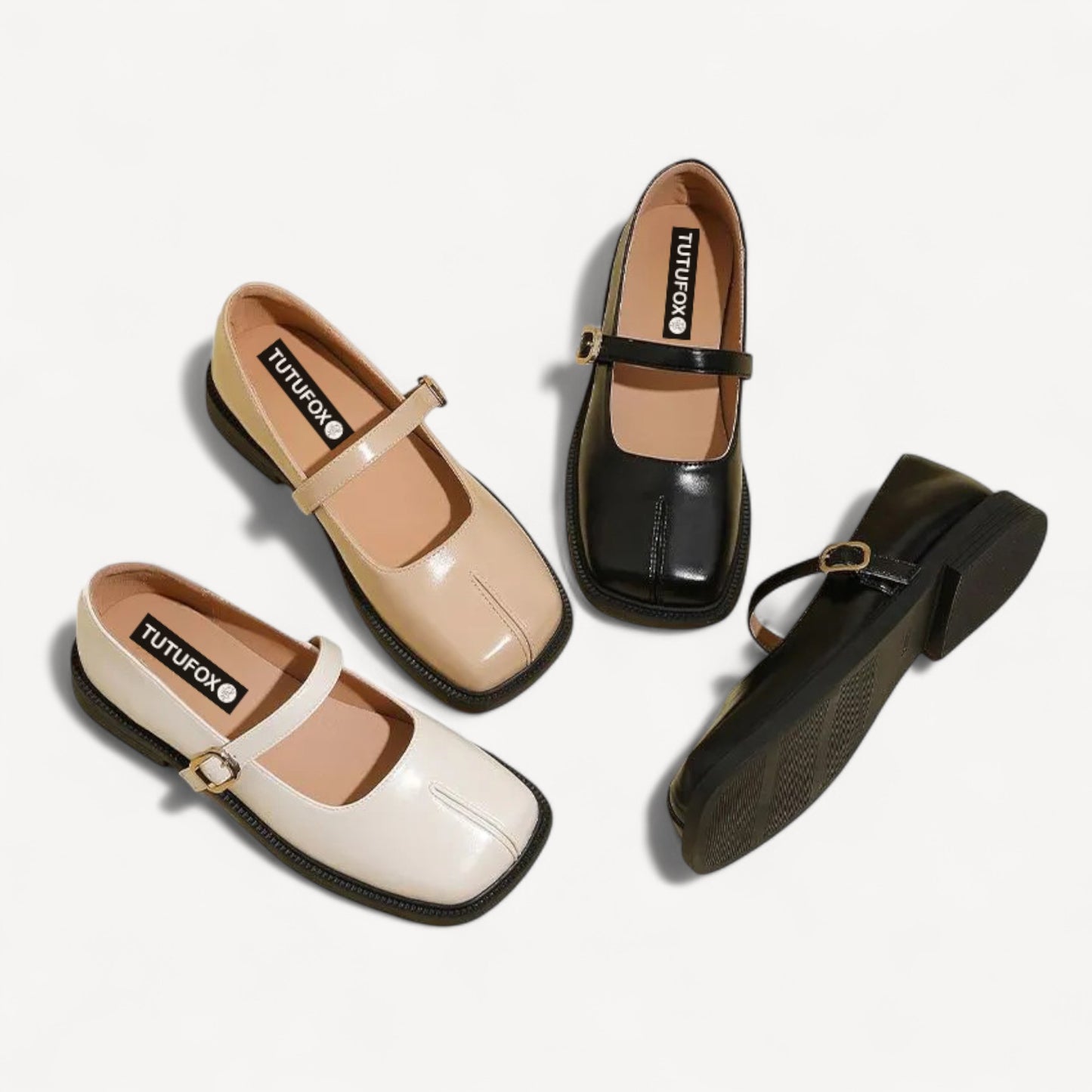 Black Leather Mary Jane Faux Split-Toe Tabi