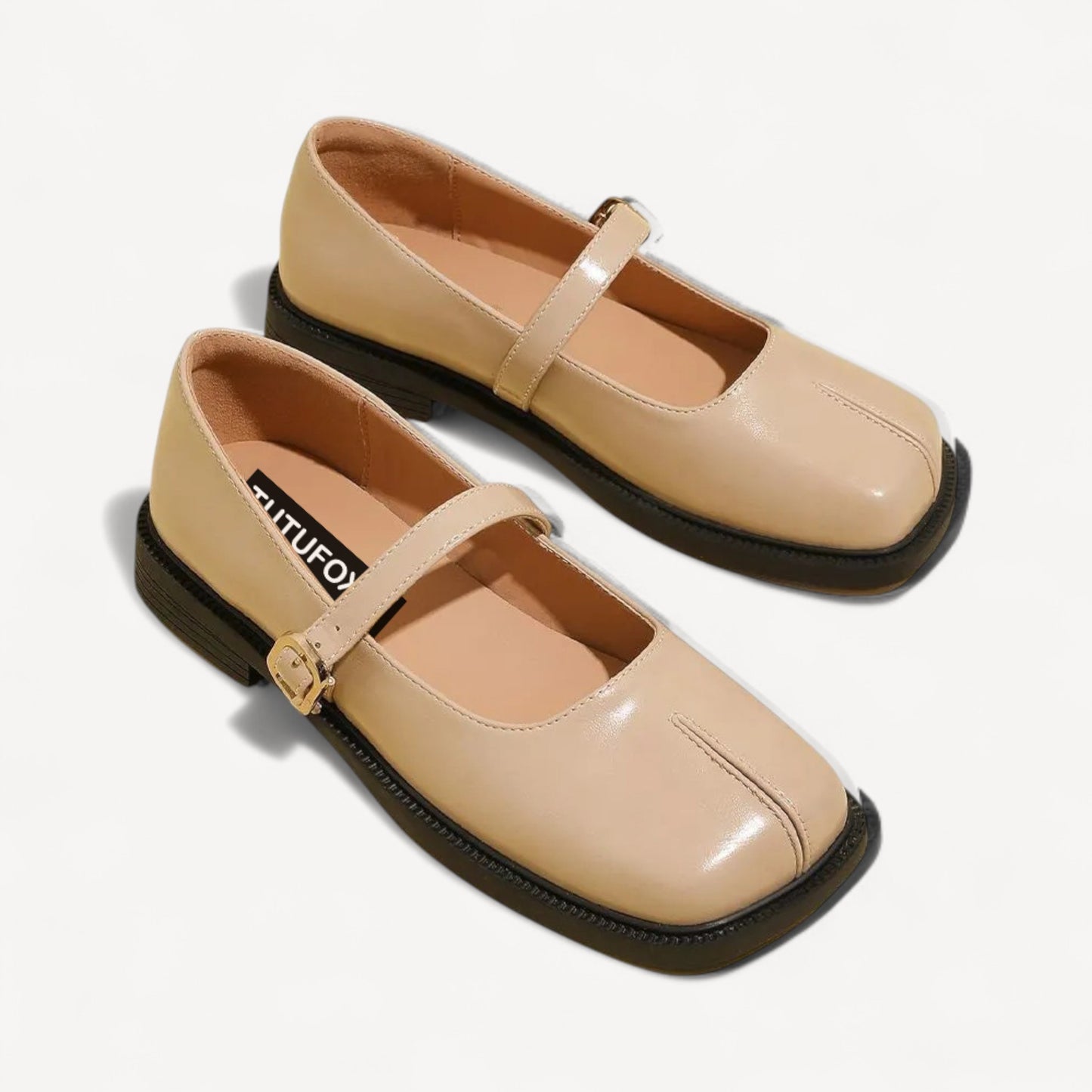 Black Leather Mary Jane Faux Split-Toe Tabi