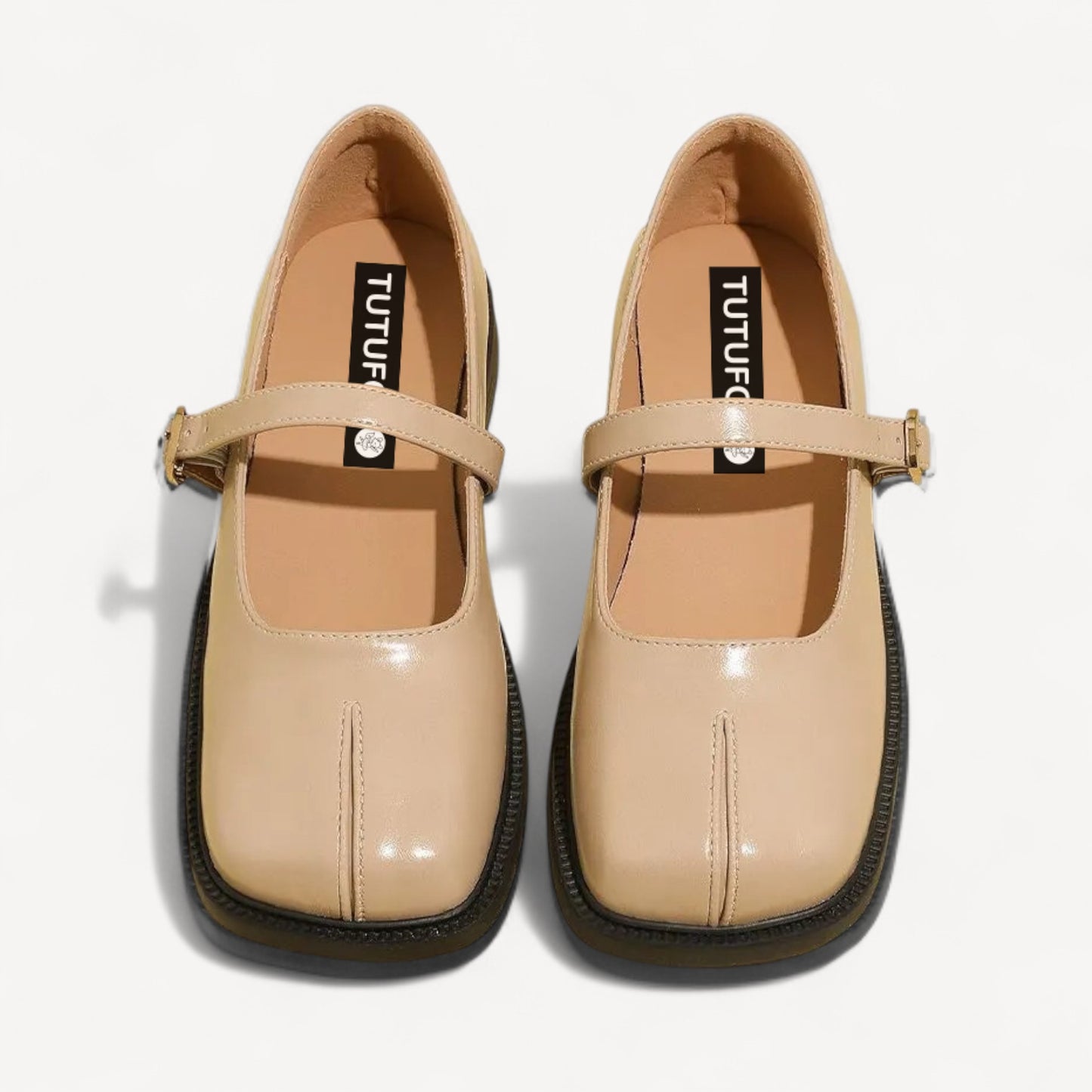 Black Leather Mary Jane Faux Split-Toe Tabi