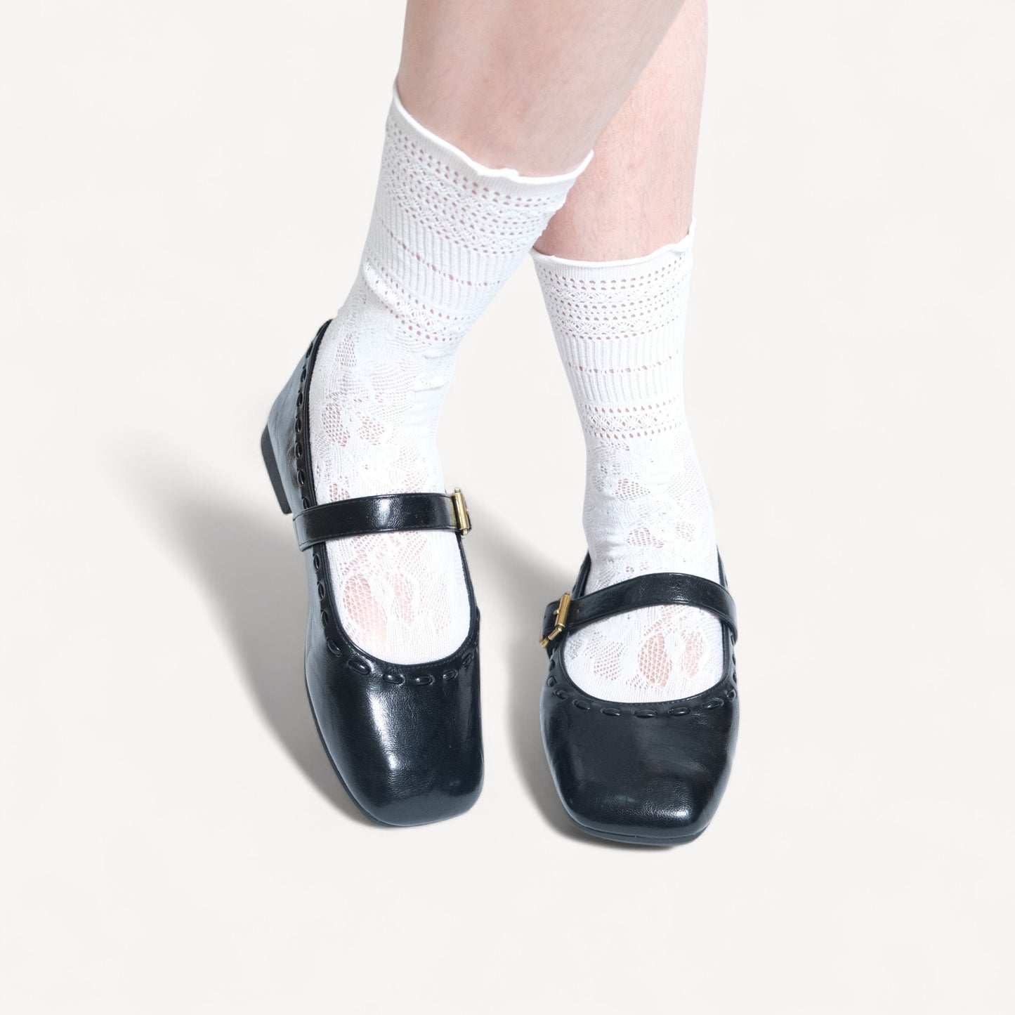 Black Soft Leather Strap Flat Mary Jane Flats