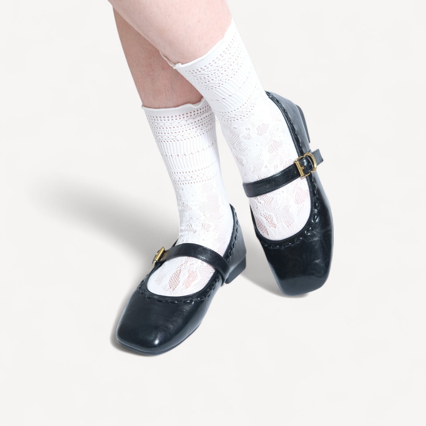 Black Soft Leather Strap Flat Mary Jane Flats