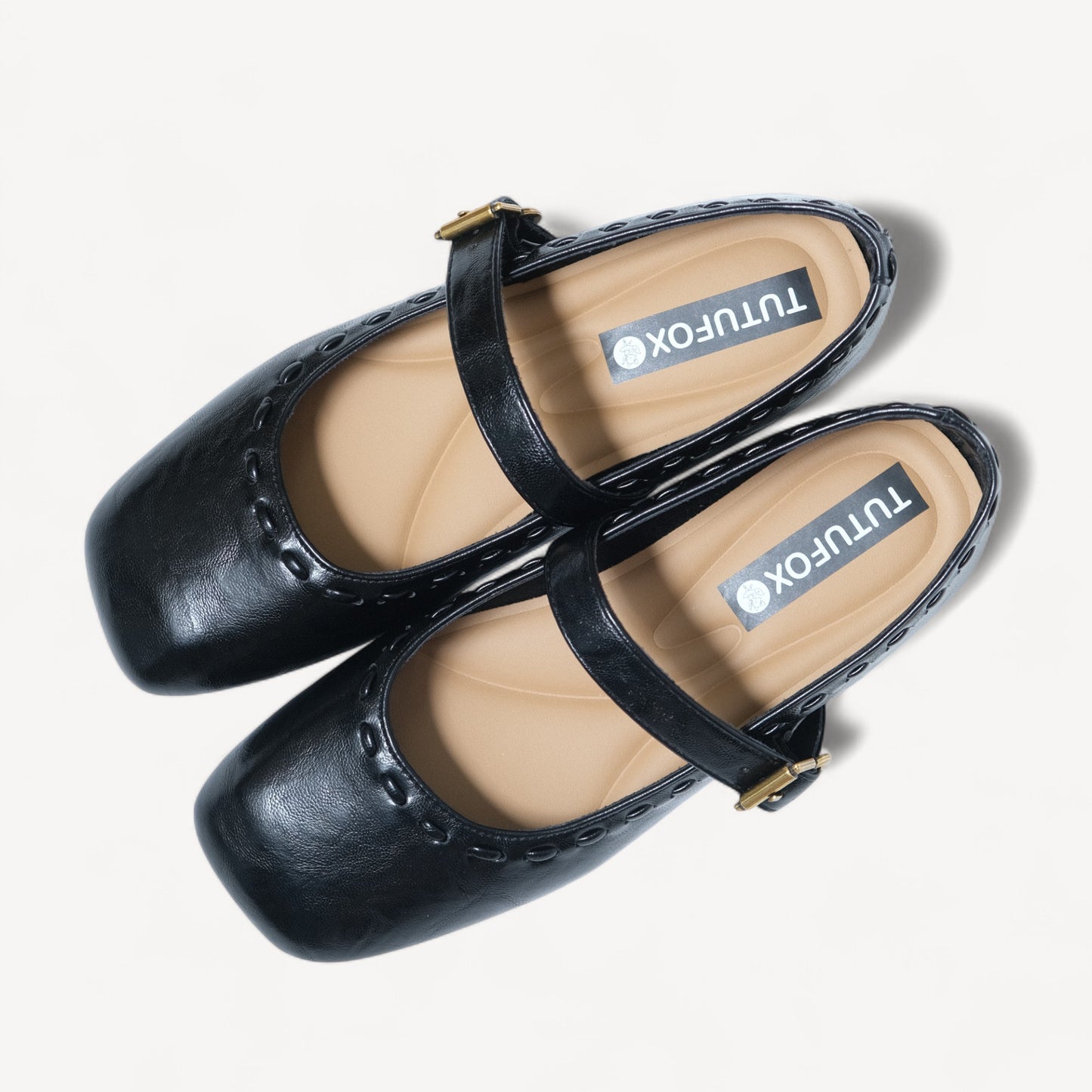 Black Soft Leather Strap Flat Mary Jane Flats