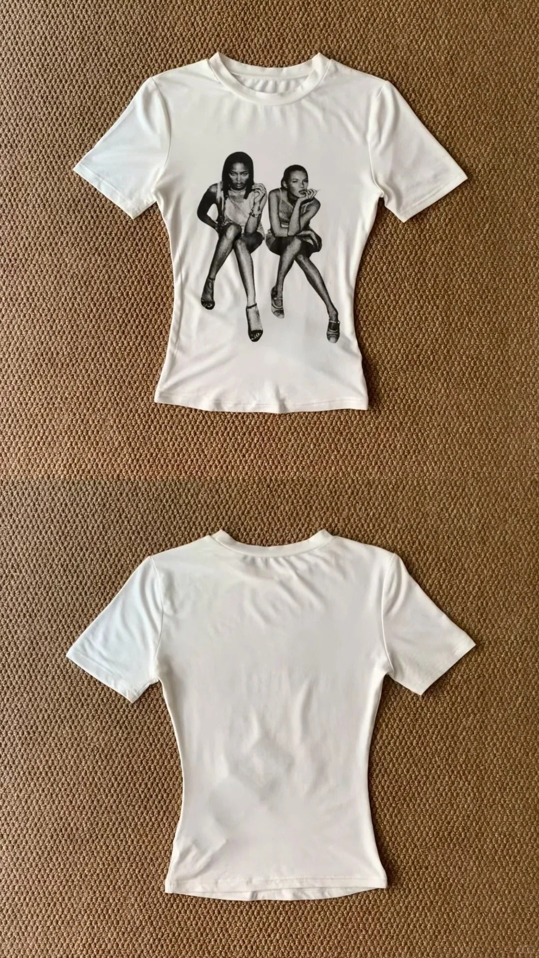 Cropped Portrait Top and Silver Mini Skirt Two Pieces Sets