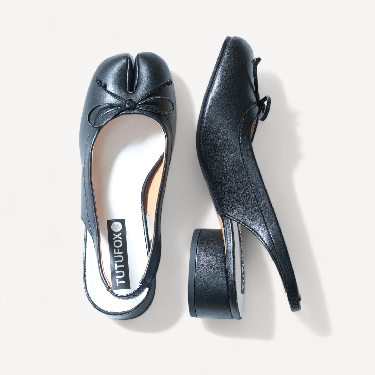 Leather Bow Round Heel Split-Toe Strap Tabi