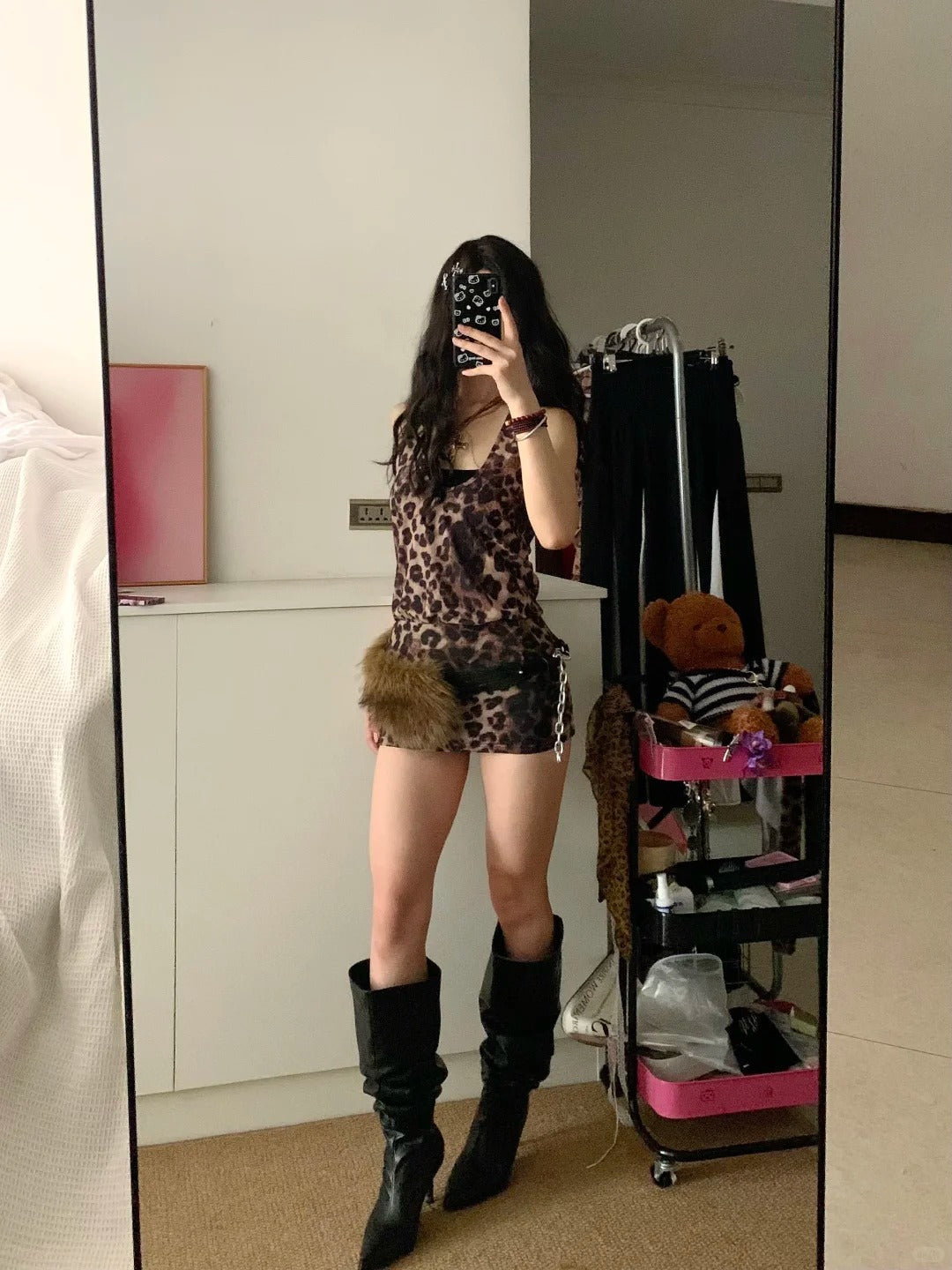 Leopard Print Mini Dress Y2K Midi Dress