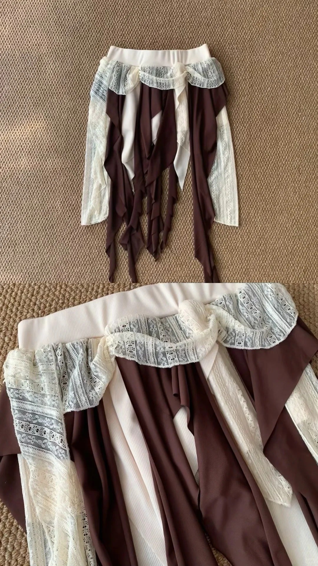 Brown Vest and Colorblock Skirt Y2K two pieces sets