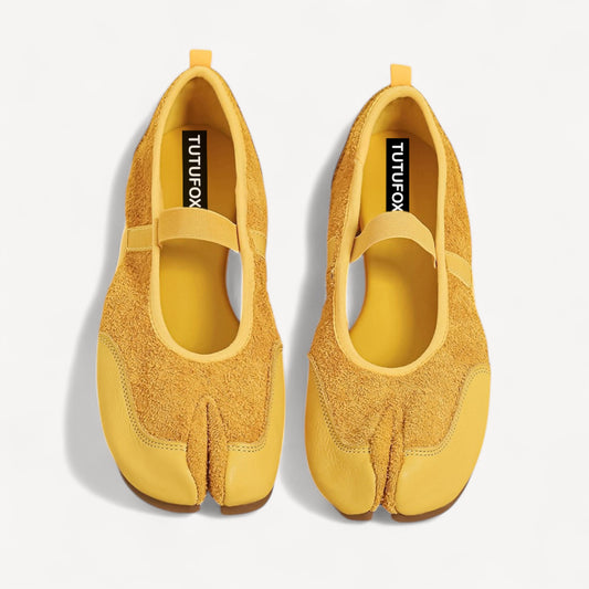 Yellow Sporty Ballerina Split Toe Flats Tabi