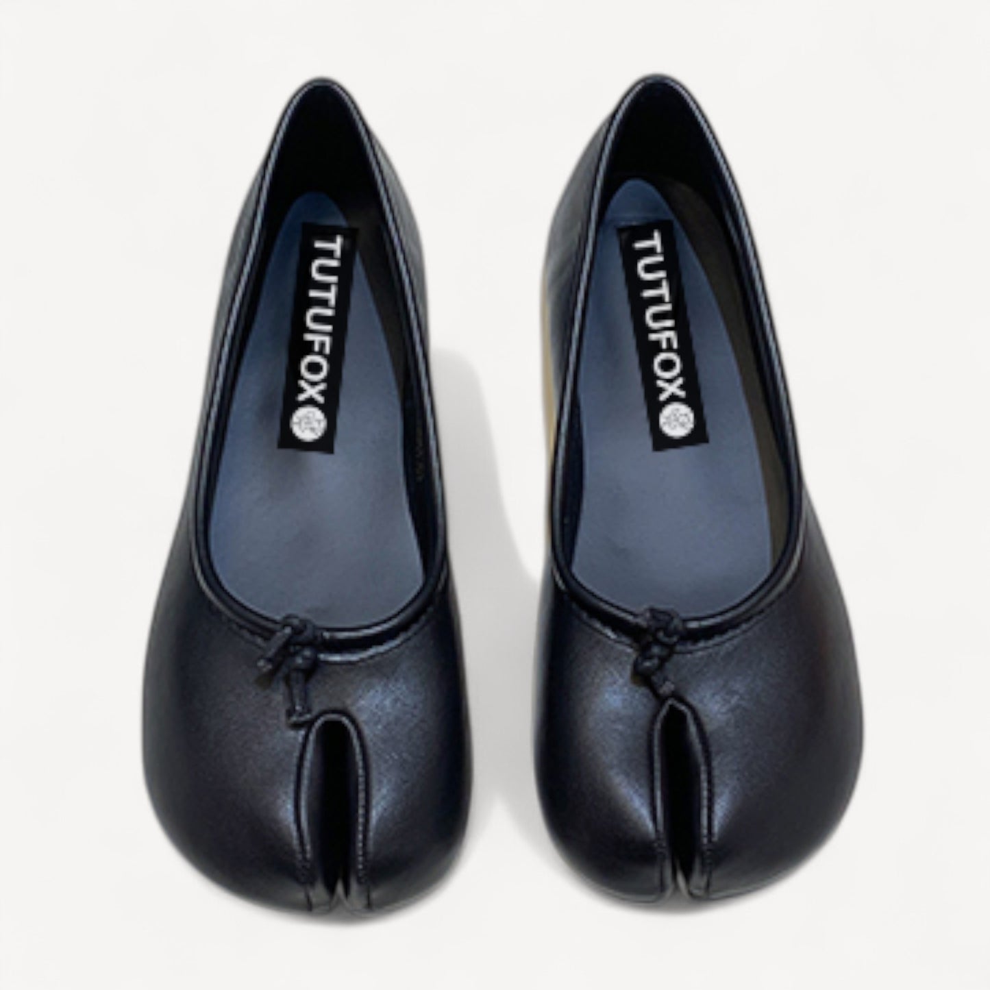 Black Soft Leather Round-Toe Split-Toe Flats Tabi