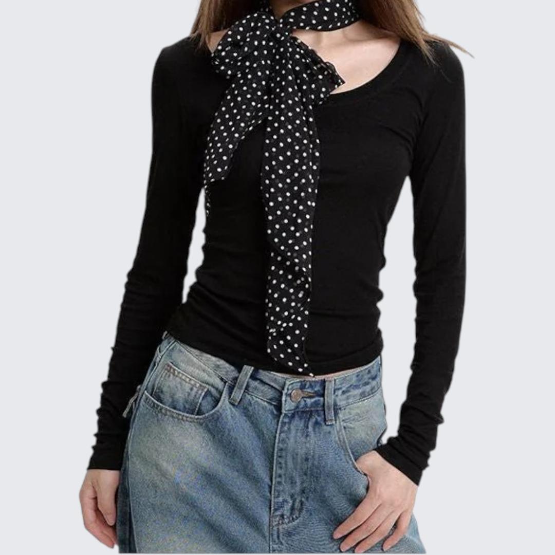 Spring & Autumn Gray Straight-Shoulder Long-Sleeve T-Shirt