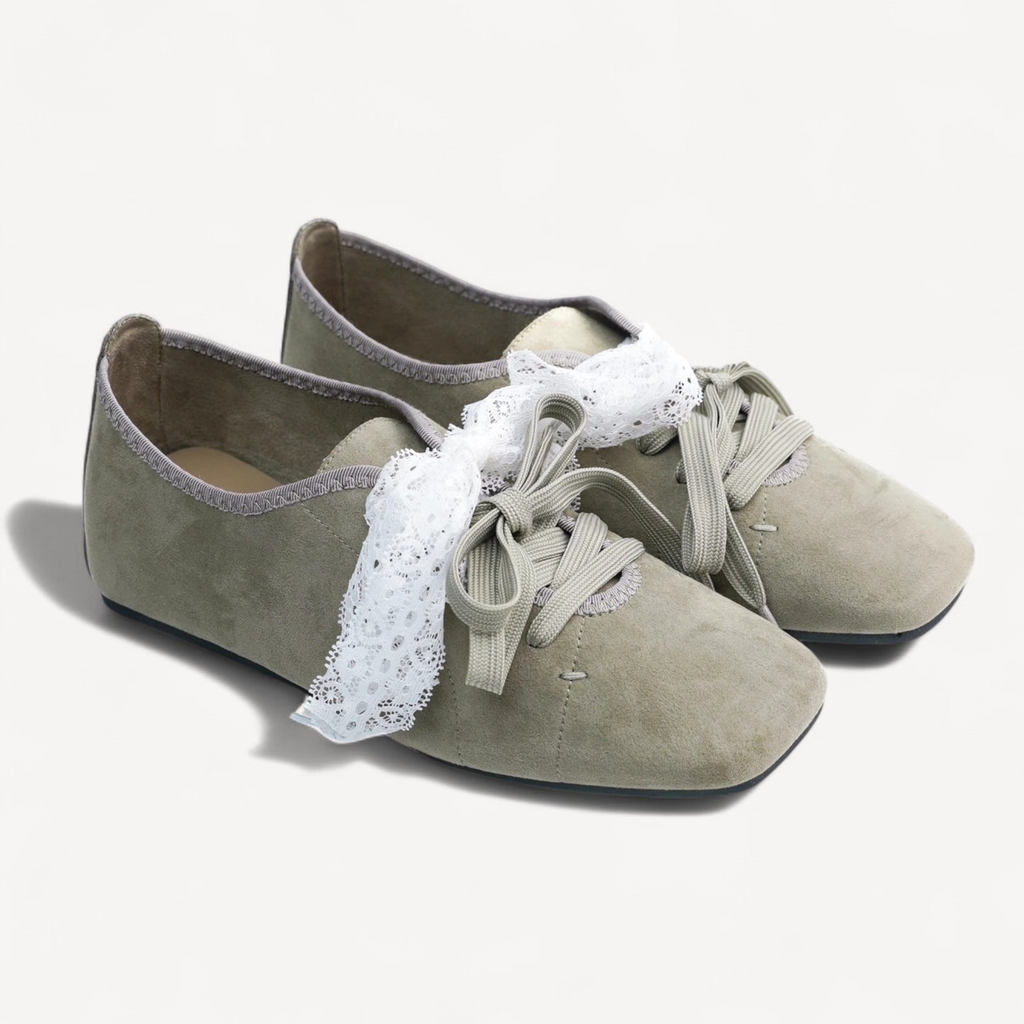 Sky Blue Suede Lace Strap Ballet Flats