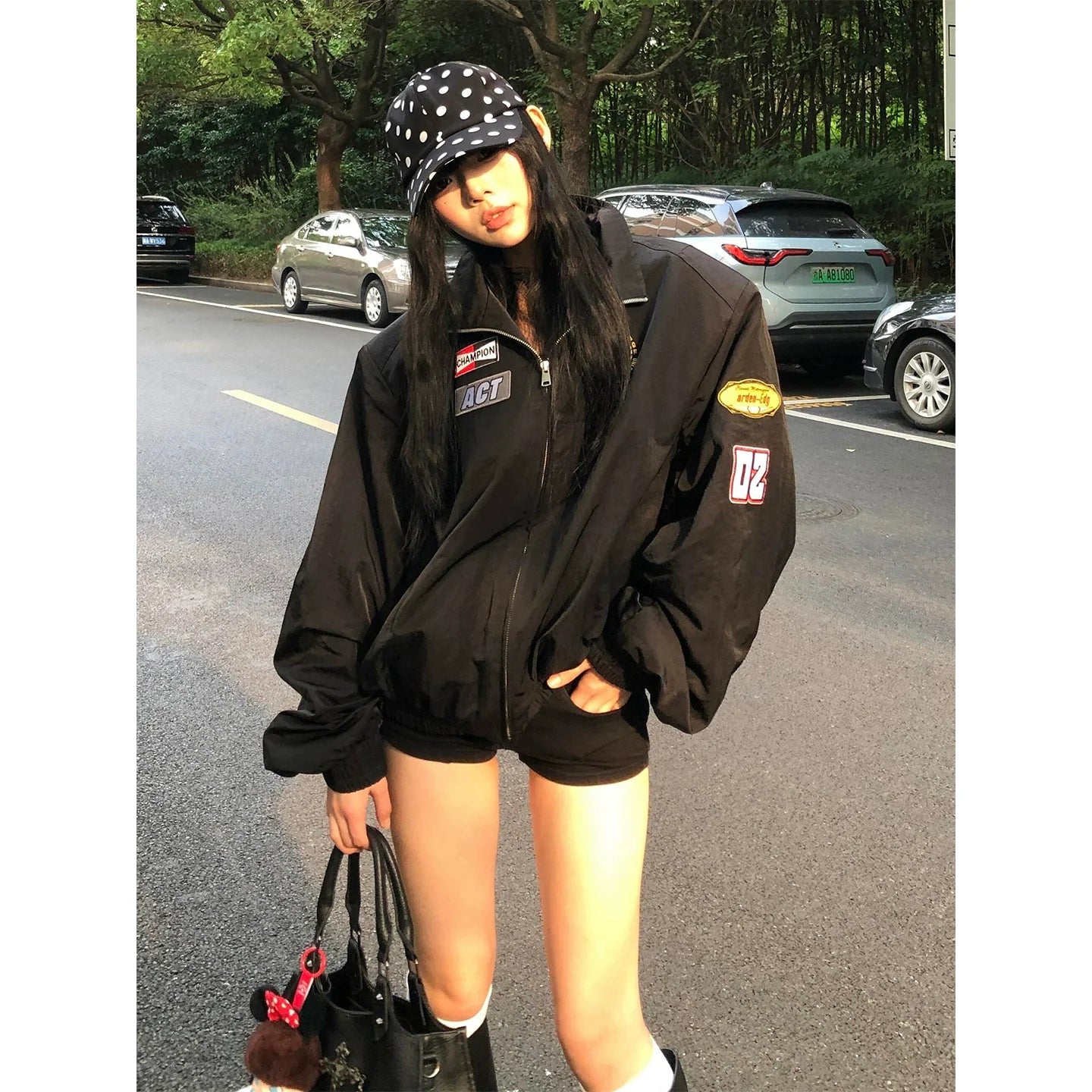 Retro Black Patch Baseball Jacket