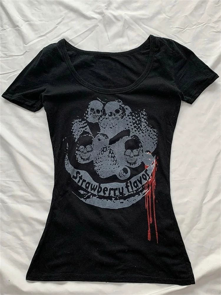 Black Rock Punk American Vintage Print Slim Y2K T-Shirt