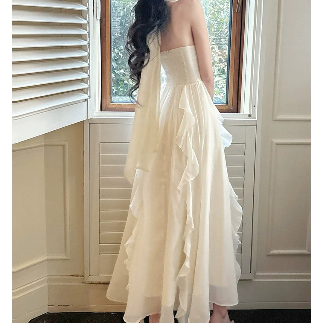 French Halter Floral Tulle Gown Dress