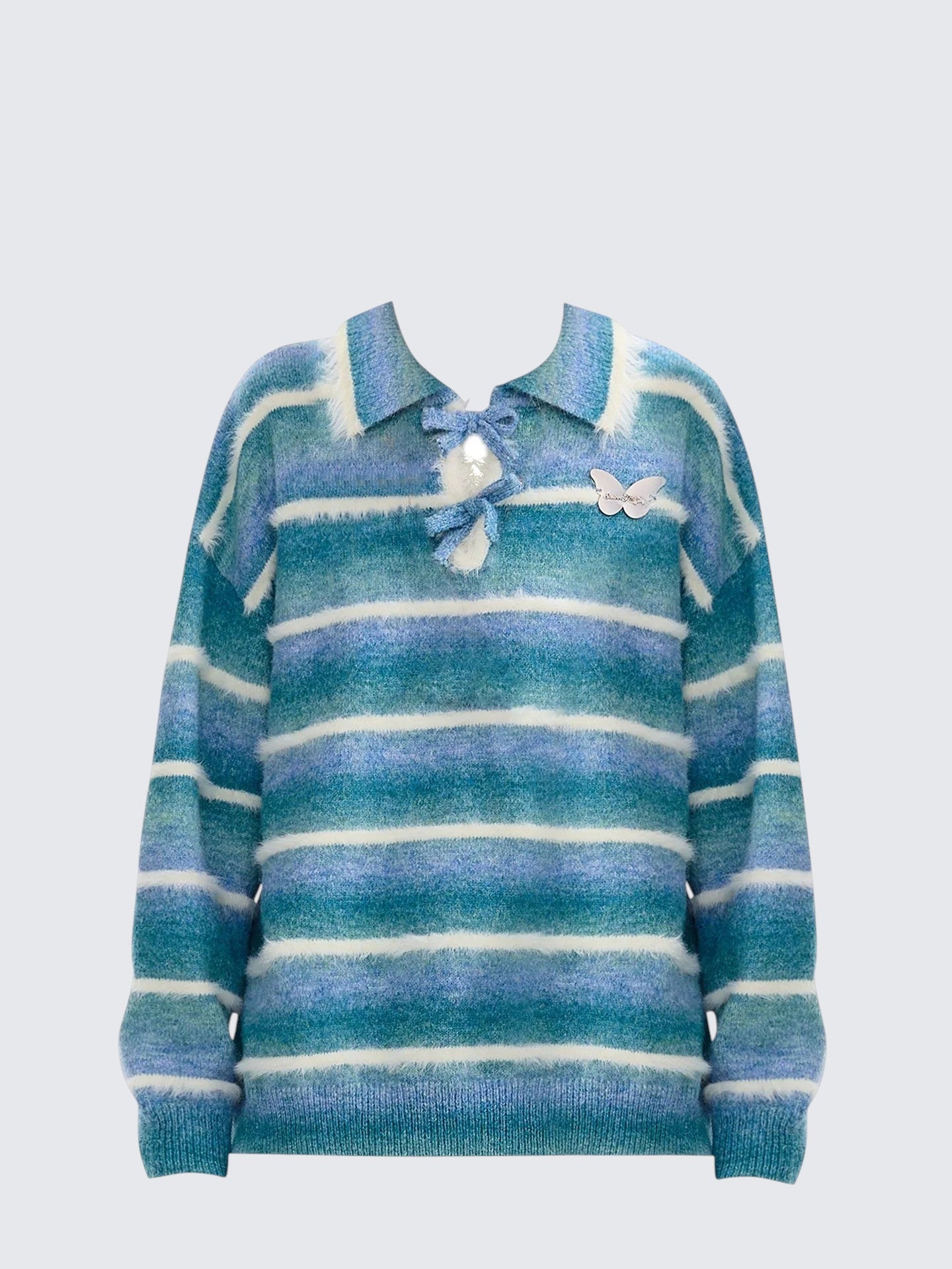 Striped Polo Knit Sweater Women