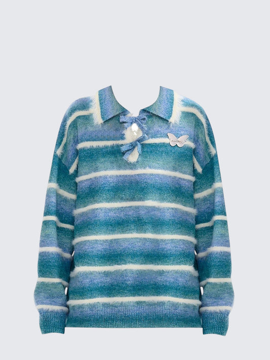 Striped Polo Knit Sweater Women